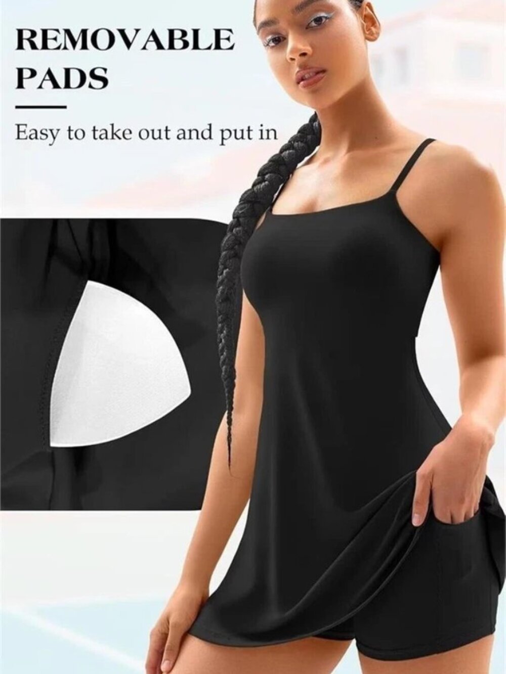 Vertvie Women's Black 2 Piece Tennis Dress & Shorts Open Back Built-in Bra-Lg